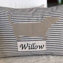 Personalized Dachshund Pillow Cover Appliqu?? Dog Throw, French Ticking - thumbnail 2