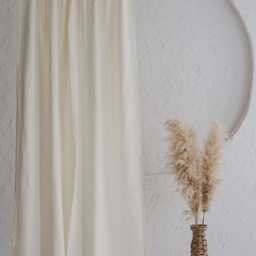 Farmhouse Style Cream Linen Curtain With Multifunctional Heading Tape - Bedroom, Kitchen, Living Room Natural Tone Window Treatment Panel - thumbnail 2
