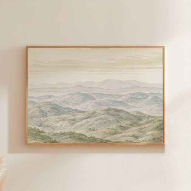 Mountain Landscape Poster, Sage Green Wall Art, Neutral Hills Print - image 1