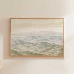 Mountain Landscape Poster, Sage Green Wall Art, Neutral Hills Print - thumbnail 1