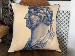 Timney Fowler Roman Head Cushion Cover Cream & Blue Cotton, 20x20 - thumbnail 1