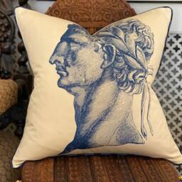 Timney Fowler Roman Head Cushion Cover Cream & Blue Cotton, 20x20 - thumbnail 3