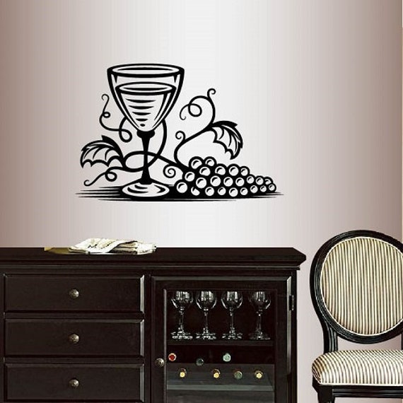In-Style Decals Wall Vinyl Decal Home Decor Art Sticker Glass Of Wine Grape Vine Kitchen Dining Room Winery Mural Removable Design 198 - image 1