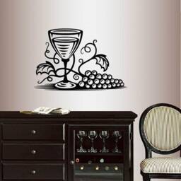 In-Style Decals Wall Vinyl Decal Home Decor Art Sticker Glass Of Wine Grape Vine Kitchen Dining Room Winery Mural Removable Design 198 - thumbnail 1