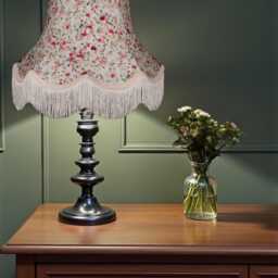 Pink Floral Lampshade With Cream Fringe British Made Fabric Ceiling Light Shade - thumbnail 2