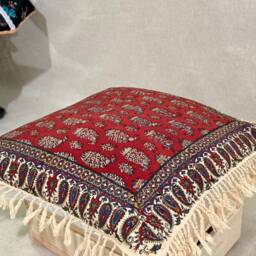 Hand Block Printed Red Paisley Pillow, 16 Inches Decorative Pillows , Natural Dyes Cotton & Linen Cushion, Textile Art - thumbnail 3