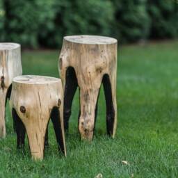 Natural Burned Tree Stump Side Table Rustic Garden Decor, Wooden Trunk Chair Outdoor, Wood Log - thumbnail 2