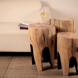 Natural Burned Tree Stump Side Table Rustic Garden Decor, Wooden Trunk Chair Outdoor, Wood Log - thumbnail 3