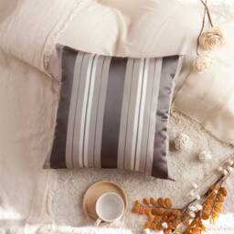 Charcoal Gray/Silver Throw Pillow Cover, Decorative Boho Farmhouse Cushion Covers, Striped Modern Pillows, Silk Blend - thumbnail 3
