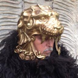 Golden Lion Mask Set Animal Masquerade Helmet, Gladiator Decor - thumbnail 2