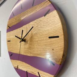 English Oak & Mauve Resin Wall Clock, , Modern Clock, Abstract Unusual Clocks, Unique Clocks - thumbnail 3