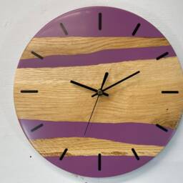 English Oak & Mauve Resin Wall Clock, , Modern Clock, Abstract Unusual Clocks, Unique Clocks - thumbnail 2