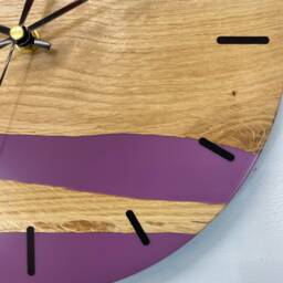 English Oak & Mauve Resin Wall Clock, , Modern Clock, Abstract Unusual Clocks, Unique Clocks - thumbnail 4