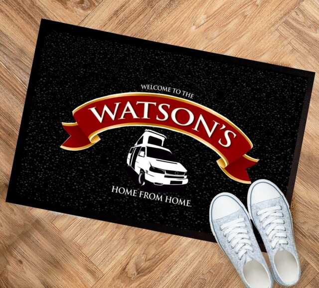 Personalised Campervan Door Mat - Pop Top Red Ribbon Label Mat 60 X 40 cm Van Life Accessories - image 1