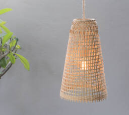 Large Cone Shape Bamboo Pendant Light - Woven Basket Lamp, Boho Rustic Decor - thumbnail 1