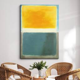 Modern Abstract Yellow & Teal Exhibition Oil Painting Wall Art, Framed Canvas Poster Print, Home Living Room Decor Gift Idea - thumbnail 1