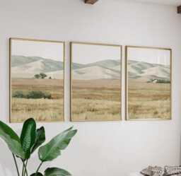 Neutral Meadow Trio, Sage Landscape Wall Art Set - thumbnail 1