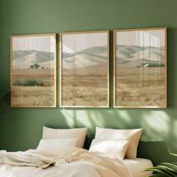 Neutral Meadow Trio, Sage Landscape Wall Art Set - thumbnail 2