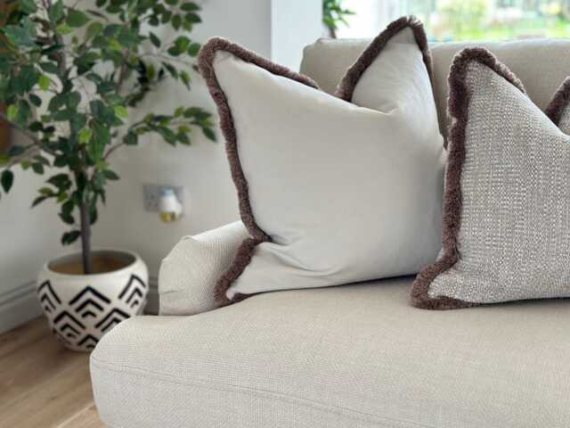 Ivory Velvet Fringed Cushion Cover Custom Size + Trim Colour - image 1
