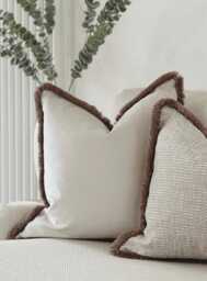 Ivory Velvet Fringed Cushion Cover Custom Size + Trim Colour