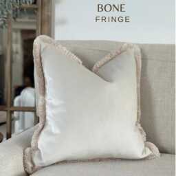 Ivory Velvet Fringed Cushion Cover Custom Size + Trim Colour - thumbnail 4