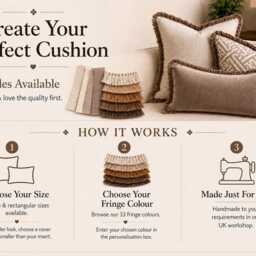 Ivory Velvet Fringed Cushion Cover Custom Size + Trim Colour - thumbnail 3
