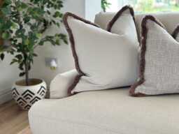 Ivory Velvet Fringed Cushion Cover Custom Size + Trim Colour - thumbnail 1