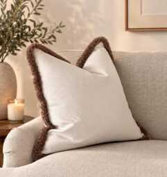 Ivory Velvet Fringed Cushion Cover Custom Size + Trim Colour - thumbnail 1