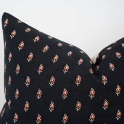 Indie -- Dark Navy & Red Pillow Cover Block Print Blue Floral Black Moody - thumbnail 3