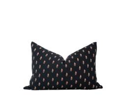 Indie -- Dark Navy & Red Pillow Cover Block Print Blue Floral Black Moody - thumbnail 1