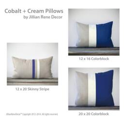 Cobalt & Cream Striped Lumbar Pillow - 12x20 Modern Home Decor By Jillianrenedecor - Indigo Blue Patriotic - thumbnail 4