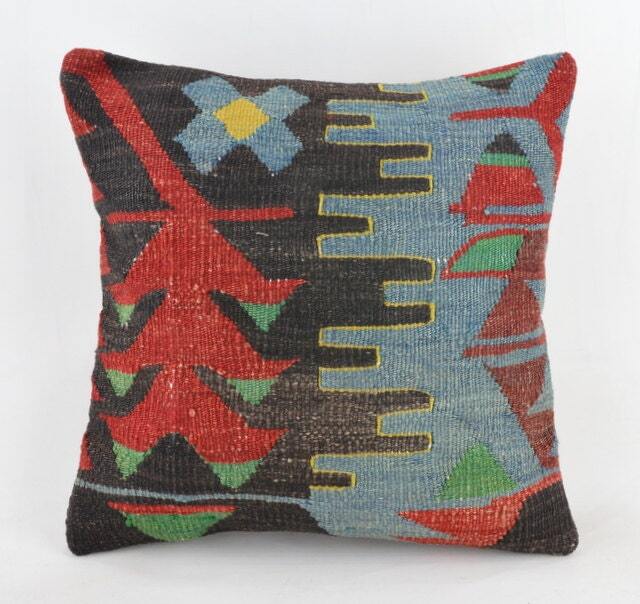 "Kilim Pillow, Wool Kilim Cousin From Anatolia, 40x40 cm, 16""x16" - image 1