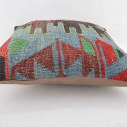 "Kilim Pillow, Wool Kilim Cousin From Anatolia, 40x40 cm, 16""x16" - thumbnail 3