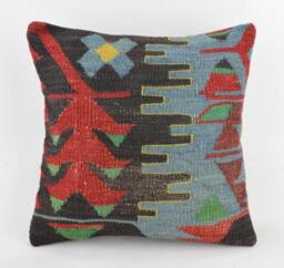 "Kilim Pillow, Wool Kilim Cousin From Anatolia, 40x40 cm, 16""x16" - thumbnail 1