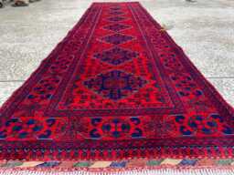 Hand-Knotted Wool Hallway Runner Rug, Afghan Bukhara Geometric Carpet - 300x79cm - thumbnail 1