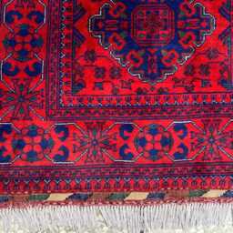 Hand-Knotted Wool Hallway Runner Rug, Afghan Bukhara Geometric Carpet - 300x79cm - thumbnail 2