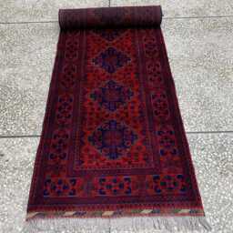 Hand-Knotted Wool Hallway Runner Rug, Afghan Bukhara Geometric Carpet - 300x79cm - thumbnail 3