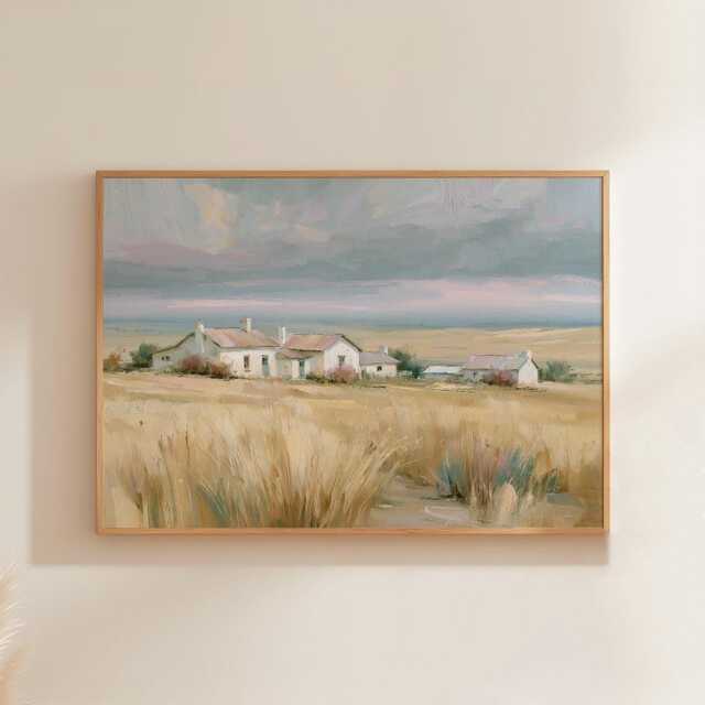 Prairie Farm Poster, Golden Field Print, Country Wall Art, Paper - image 1