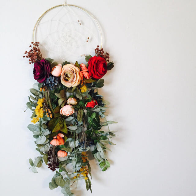 Floral Dream Catcher Wall Hanging, Bohemian Nursery Decor - image 1