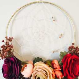 Floral Dream Catcher Wall Hanging, Bohemian Nursery Decor - thumbnail 3