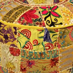 Embroidered Ottoman Pouf Cover Yellow Boho Floor Cushion - Unfilled - thumbnail 4