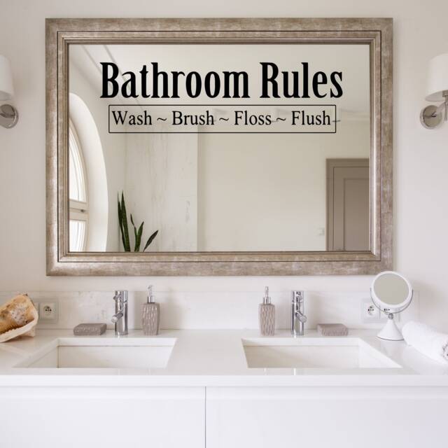 Mirror Decal Funny Bathroom Art Sign - Wash, Brush, Floss, Flush Vinyl Wall Decor For Kids - Vwaq - image 1