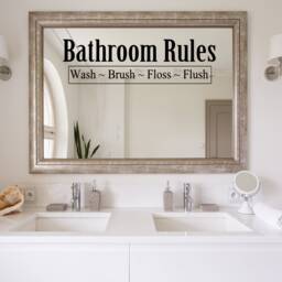 Mirror Decal Funny Bathroom Art Sign - Wash, Brush, Floss, Flush Vinyl Wall Decor For Kids - Vwaq - thumbnail 1