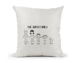 Personalised Family Cream Canvas Cushion, Scatter Home Decor, Stick People, New Gift, Wedding Friends Gift, Mum & Dad - thumbnail 1