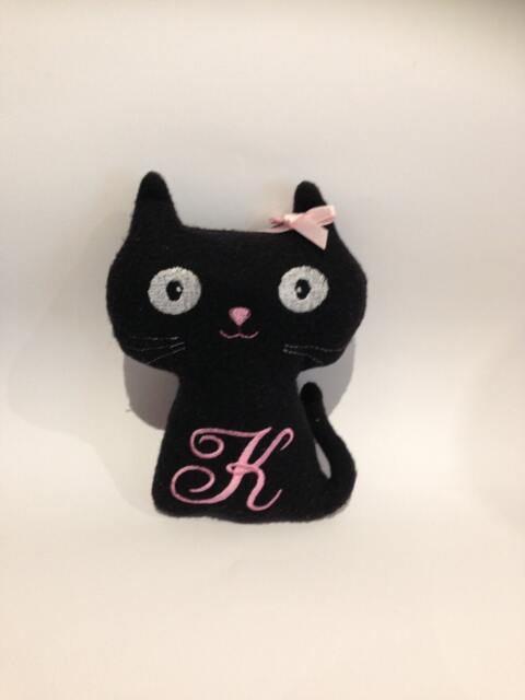 Personalised Embroidered, Initialed, Handmade Soft Toy, Stuffed Black Cat - image 1