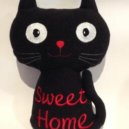 Personalised Embroidered, Initialed, Handmade Soft Toy, Stuffed Black Cat - thumbnail 2