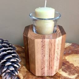 Handmade Wood Votive Candle Holder Maple, Oak & Walnut With Glass - thumbnail 2