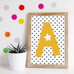 Personalised Yellow Initial Print, Boys Nursery Wall Art, Bedroom Prints, Playroom Kids - thumbnail 1
