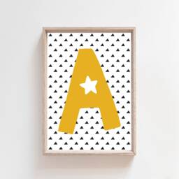 Personalised Yellow Initial Print, Boys Nursery Wall Art, Bedroom Prints, Playroom Kids - thumbnail 2