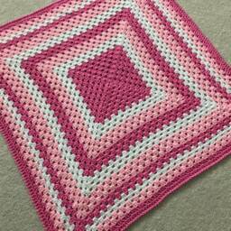 Pink Granny Square Blanket - Bunny Lovey Modern Baby Crochet White Girl Shower Gift - thumbnail 2